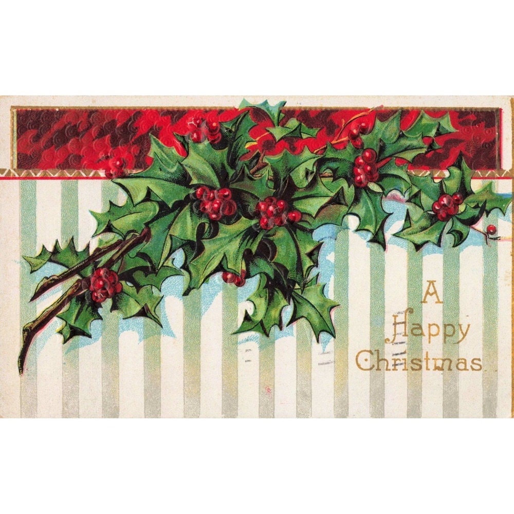 Vintage 1910 Embossed Christmas Postcard Holly Berries Series 1005 No 40 NY - Picture 1 of 2